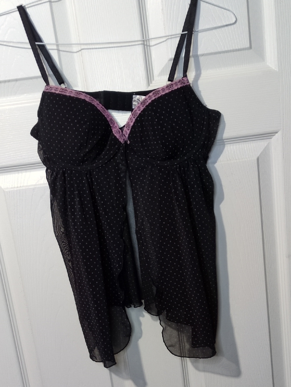 Black Polka-Dot Babydoll Pink Lace Trim Y2K Flirty Ling Coquette Vintage Fairy